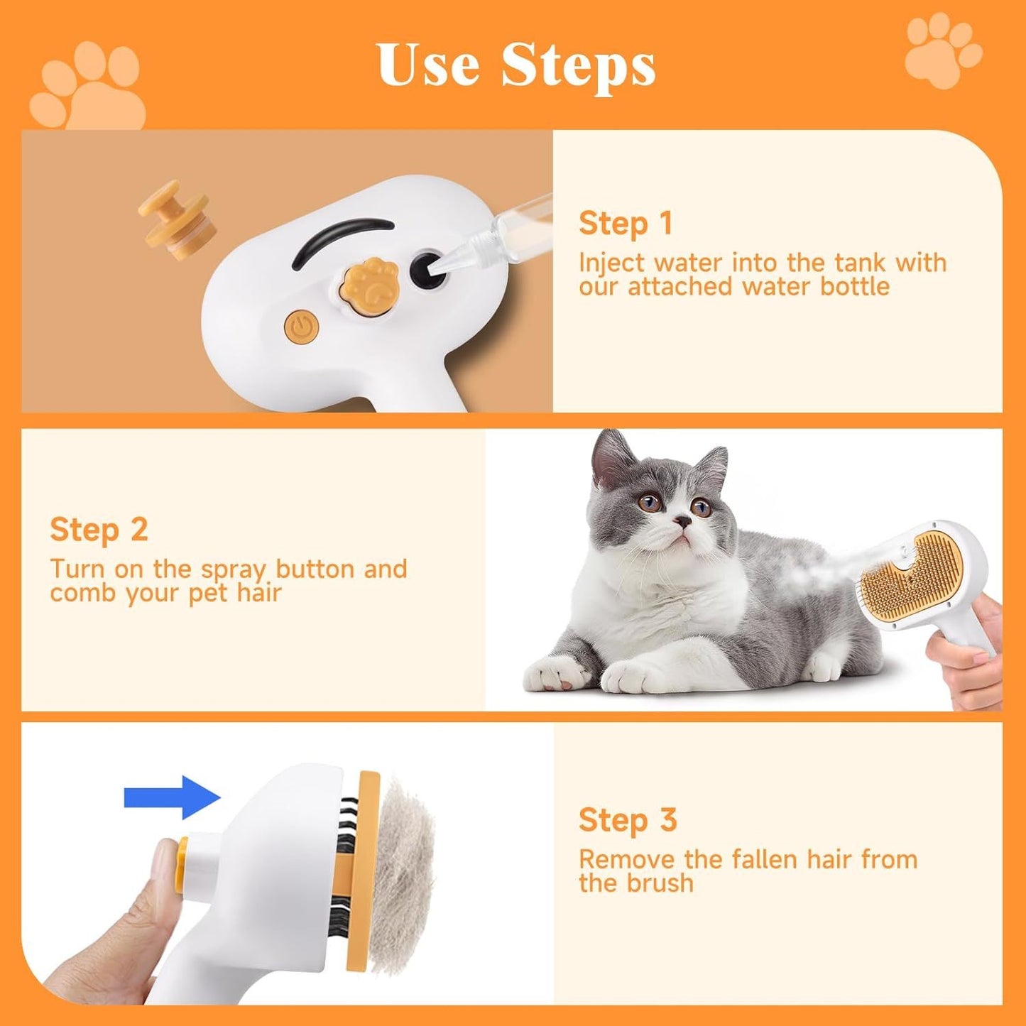 Cepillo de vapor universal para mascotas, para gatos y perros, 3 en 1, depilación en spray
Universal Pet Steam Brush For Cats And Dogs 3-in-1 Spray Hair Removal