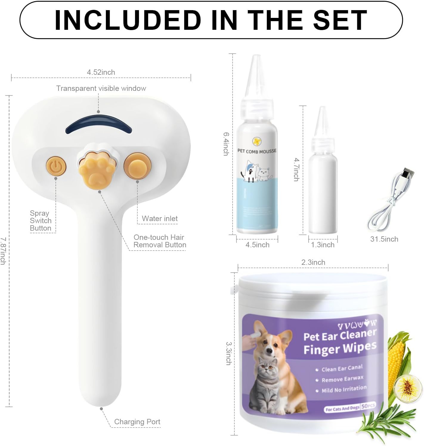 Cepillo de vapor universal para mascotas, para gatos y perros, 3 en 1, depilación en spray
Universal Pet Steam Brush For Cats And Dogs 3-in-1 Spray Hair Removal