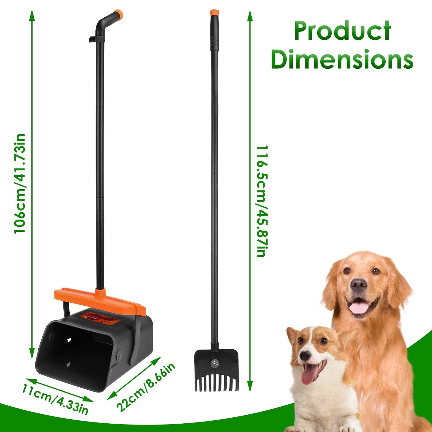 1 juego de recogedor de excrementos para perros, rastrillo y contenedor giratorio, resistente y mango largo 
1Set Pooper Scooper Kit Dog Poop Rake & Swiveling Bin Poop Heavy Duty Pick Up Tool With Extra Long Handle 35 Waste Bags Dispenser