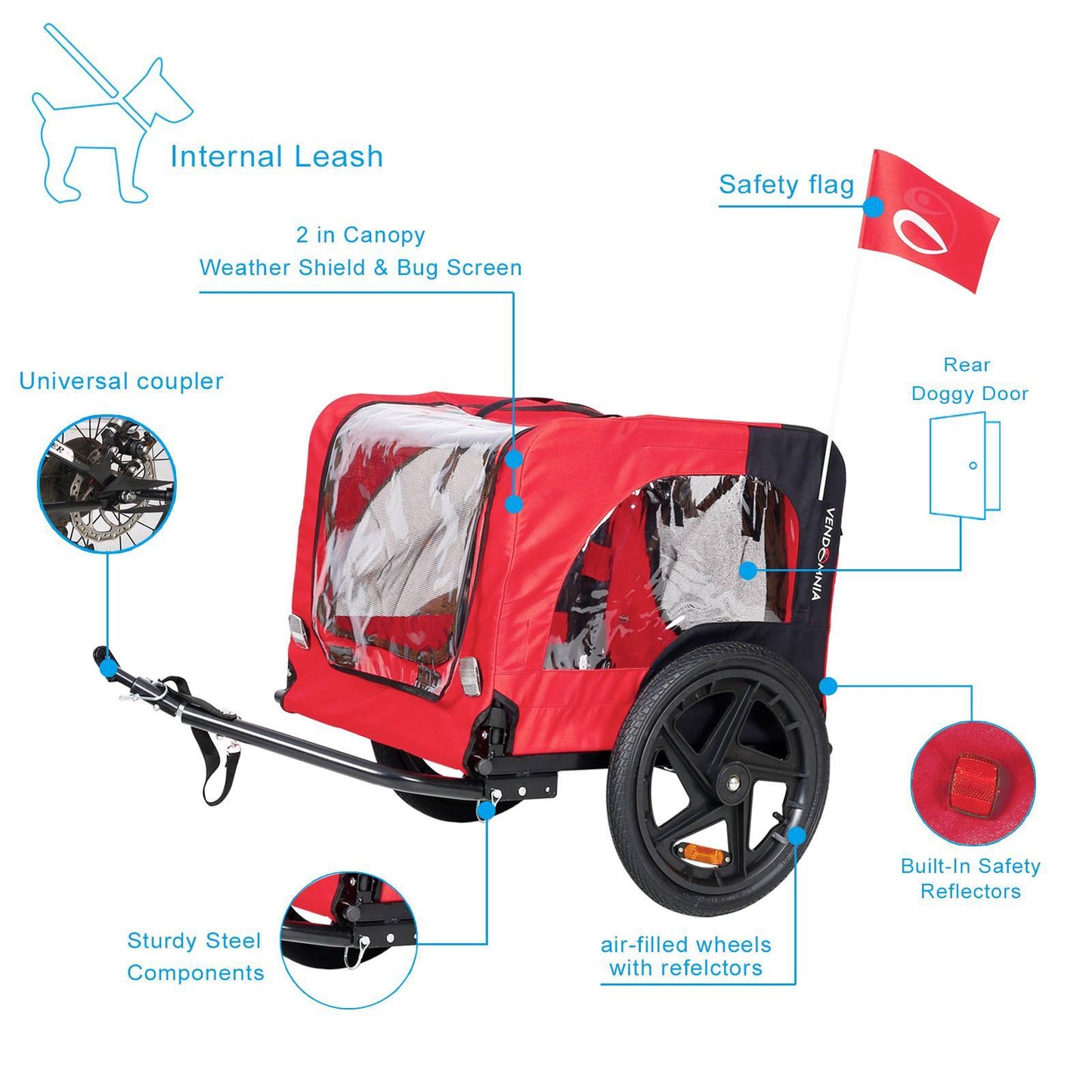 REMOLQUE DE BICICLETA PARA MASCOTAS MEDIANAS Y PEQUEÑAS, PLEGABLE