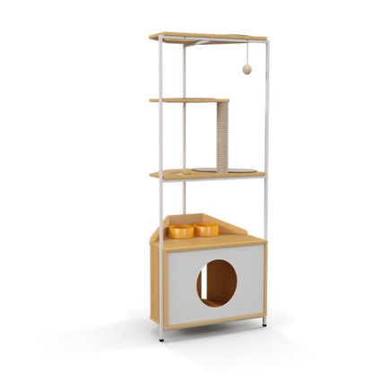 Casa de juegos para gatos con comedero y plataforma para trepar, + rascador de uñas 
Cat Apartment With Feeding Station And Climbing Platform, Pet Furniture For Indoor Cats