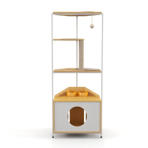Casa de juegos para gatos con comedero y plataforma para trepar, + rascador de uñas 
Cat Apartment With Feeding Station And Climbing Platform, Pet Furniture For Indoor Cats