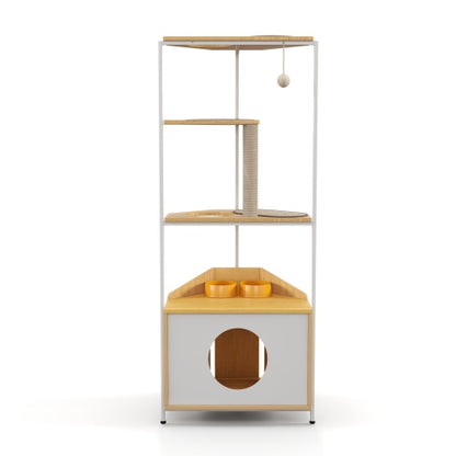 Casa de juegos para gatos con comedero y plataforma para trepar, + rascador de uñas 
Cat Apartment With Feeding Station And Climbing Platform, Pet Furniture For Indoor Cats