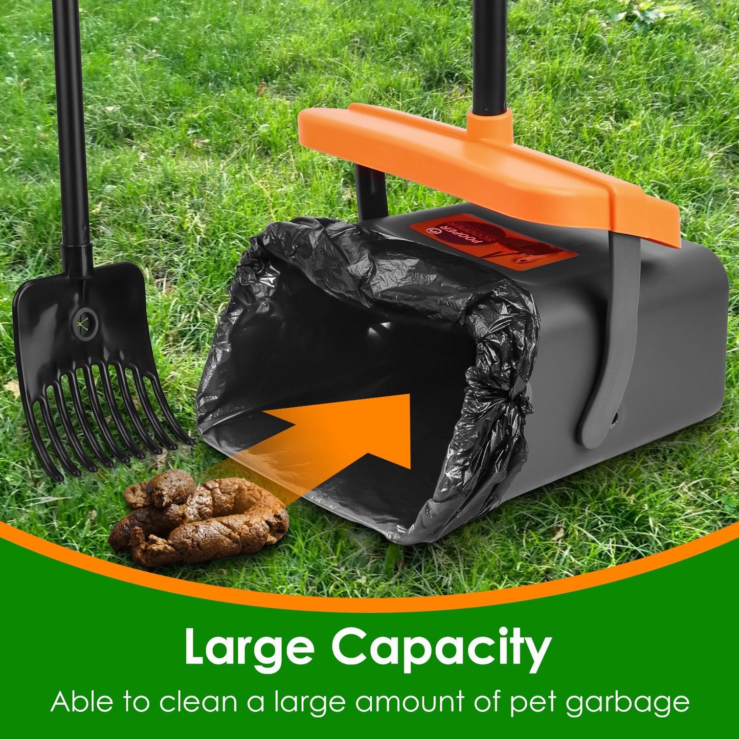 1 juego de recogedor de excrementos para perros, rastrillo y contenedor giratorio, resistente y mango largo 
1Set Pooper Scooper Kit Dog Poop Rake & Swiveling Bin Poop Heavy Duty Pick Up Tool With Extra Long Handle 35 Waste Bags Dispenser