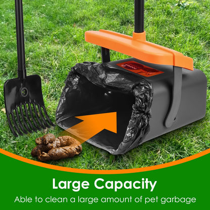 1 juego de recogedor de excrementos para perros, rastrillo y contenedor giratorio, resistente y mango largo 
1Set Pooper Scooper Kit Dog Poop Rake & Swiveling Bin Poop Heavy Duty Pick Up Tool With Extra Long Handle 35 Waste Bags Dispenser