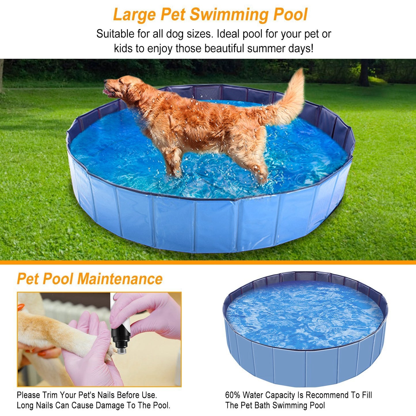Foldable PVC Pet Swimming Pool (160 x 160 x 30 cm, 63 x 63 x 11.8 inches) 
1Pc 160 X 160 X 30cm-63.0 X 63.0