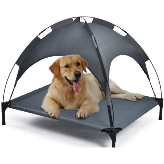 Cama portátil para perros de exterior, color gris, con toldo
Outdoor Portable Grey Pet Dog Bed With Awning