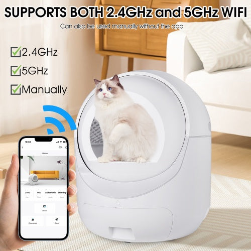 Caja de arena automática inteligente con control por aplicación, WiFi 4G y doble desodorización.
Smart Automatic Litter Box App Controls 4G WiFi, Double Deodorization