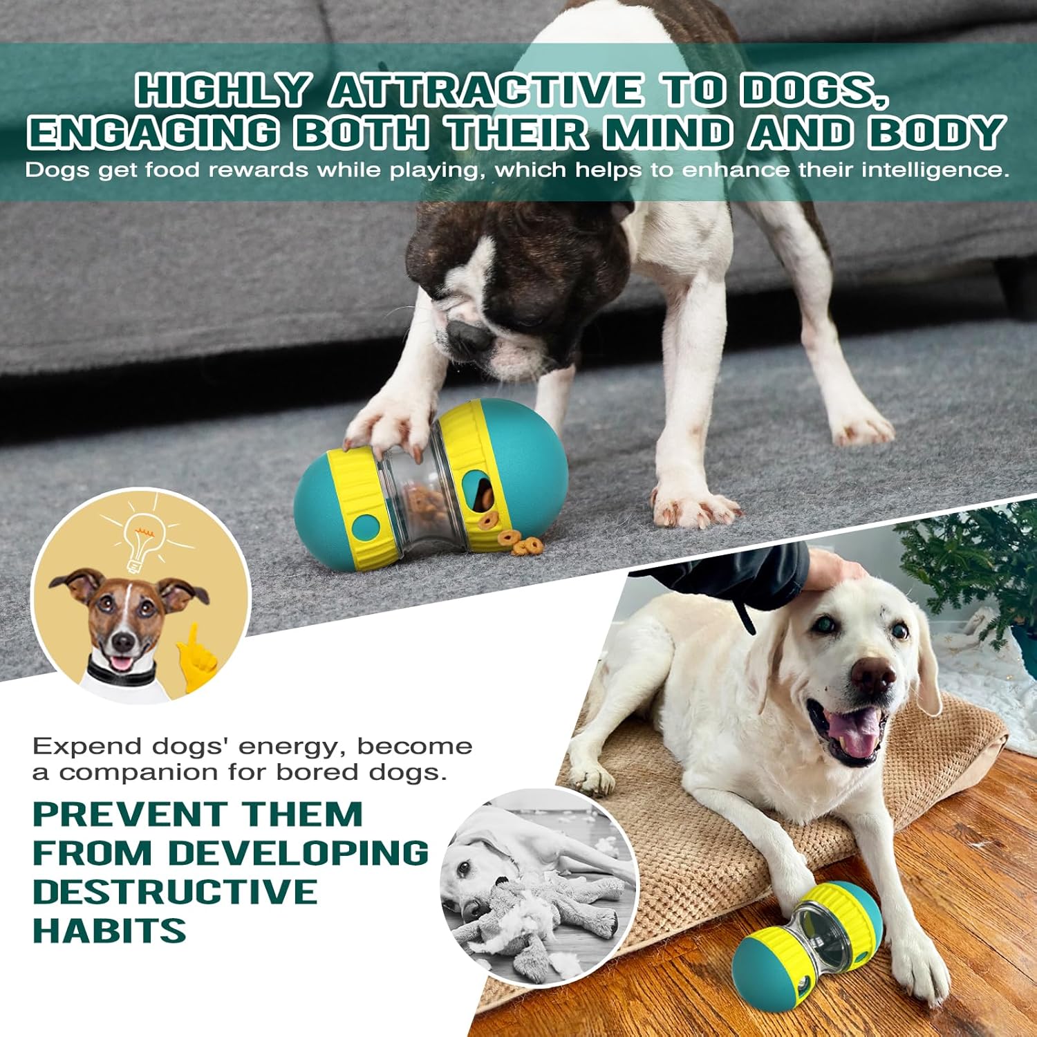 FOSTBEEN Juguete Interactivo para Perros, Juguete Indestructible para Cachorros, alimentador, dispensador de golosinas, comedero de Rompecabezas para Perros, alimentación Lenta para Razas masticables