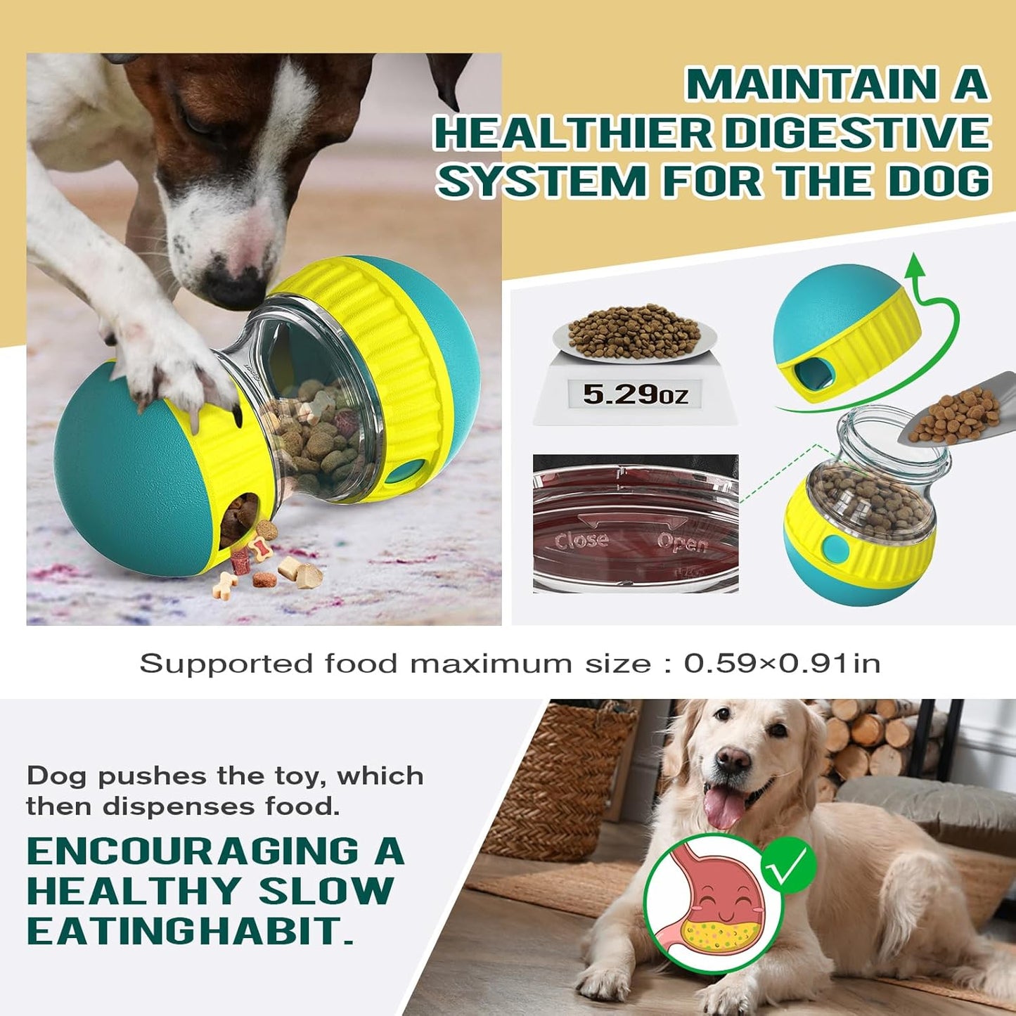 FOSTBEEN Juguete Interactivo para Perros, Juguete Indestructible para Cachorros, alimentador, dispensador de golosinas, comedero de Rompecabezas para Perros, alimentación Lenta para Razas masticables