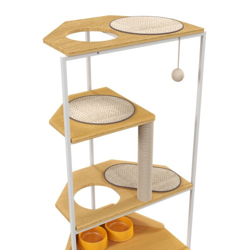 Casa de juegos para gatos con comedero y plataforma para trepar, + rascador de uñas 
Cat Apartment With Feeding Station And Climbing Platform, Pet Furniture For Indoor Cats