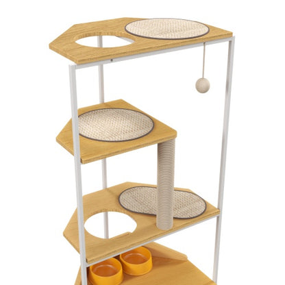 Casa de juegos para gatos con comedero y plataforma para trepar, + rascador de uñas 
Cat Apartment With Feeding Station And Climbing Platform, Pet Furniture For Indoor Cats