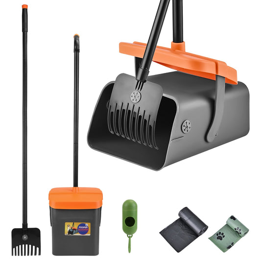 1 juego de recogedor de excrementos para perros, rastrillo y contenedor giratorio, resistente y mango largo 
1Set Pooper Scooper Kit Dog Poop Rake & Swiveling Bin Poop Heavy Duty Pick Up Tool With Extra Long Handle 35 Waste Bags Dispenser