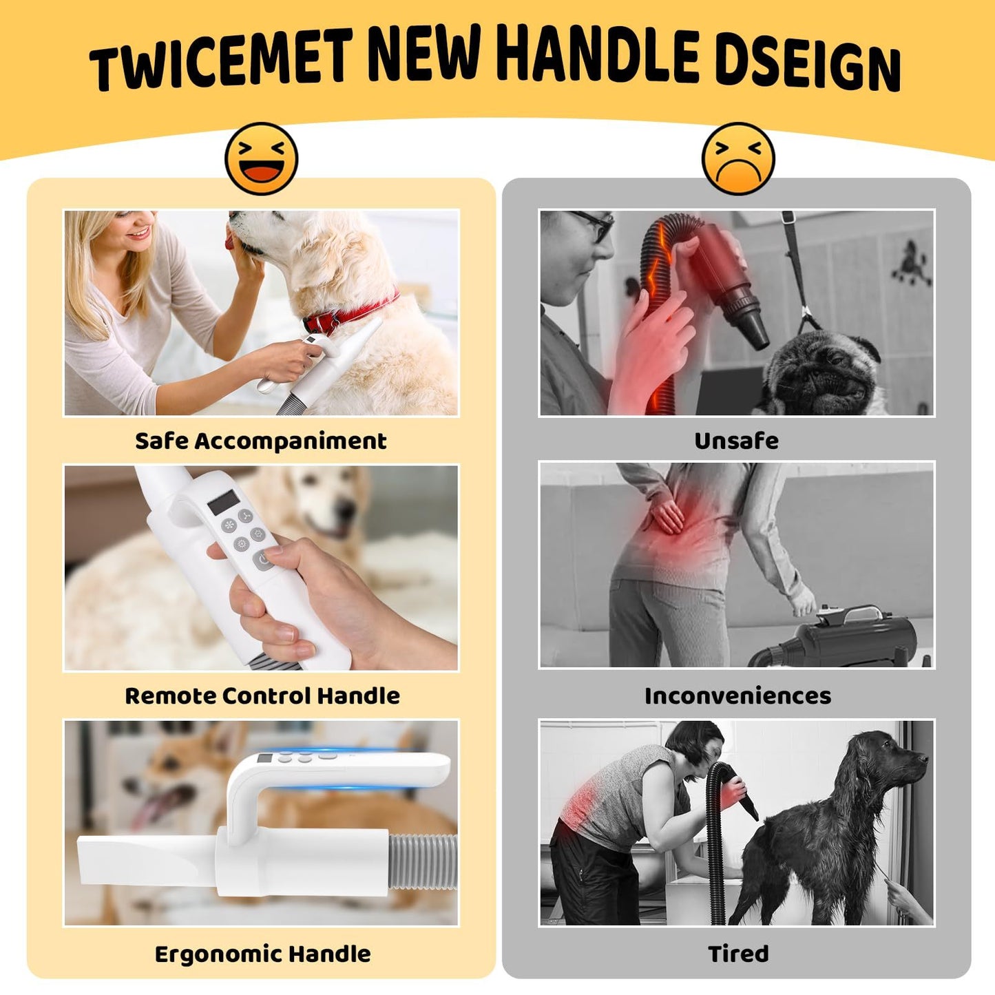 Secador de pelo para mascotas 4 en 1 con iones negativos de alta velocidad y temperatura ajustables, apto para perros y gatos.
Pet Hair Dryer, 4-in-1 Smart Handle Pet Hair Dryer,  Adjustable Wind Speed And Temperature, Suitable For Dogs And Cats