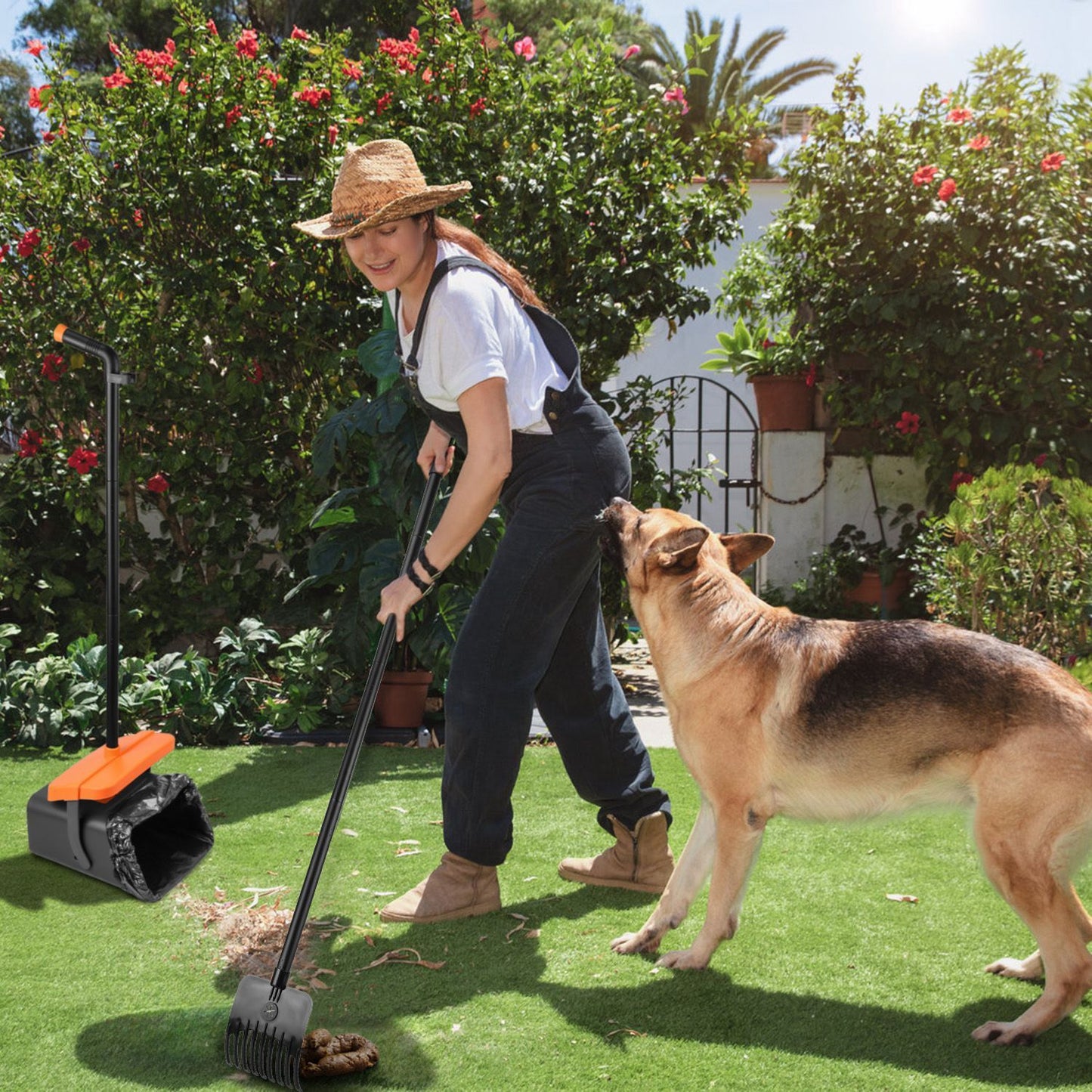 1 juego de recogedor de excrementos para perros, rastrillo y contenedor giratorio, resistente y mango largo 
1Set Pooper Scooper Kit Dog Poop Rake & Swiveling Bin Poop Heavy Duty Pick Up Tool With Extra Long Handle 35 Waste Bags Dispenser