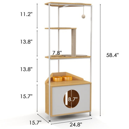 Casa de juegos para gatos con comedero y plataforma para trepar, + rascador de uñas 
Cat Apartment With Feeding Station And Climbing Platform, Pet Furniture For Indoor Cats
