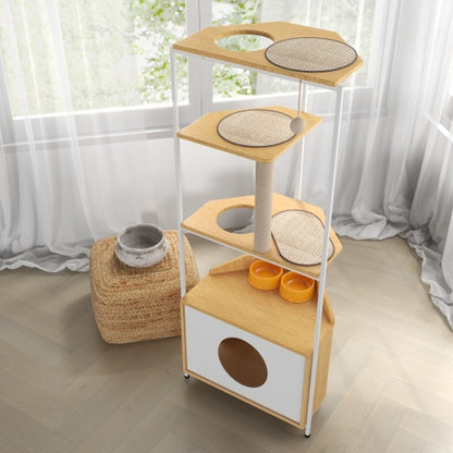 Casa de juegos para gatos con comedero y plataforma para trepar, + rascador de uñas 
Cat Apartment With Feeding Station And Climbing Platform, Pet Furniture For Indoor Cats