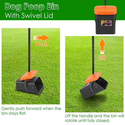 1 juego de recogedor de excrementos para perros, rastrillo y contenedor giratorio, resistente y mango largo 
1Set Pooper Scooper Kit Dog Poop Rake & Swiveling Bin Poop Heavy Duty Pick Up Tool With Extra Long Handle 35 Waste Bags Dispenser