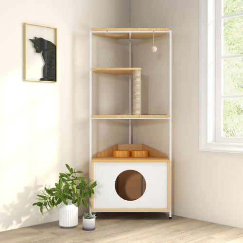 Casa de juegos para gatos con comedero y plataforma para trepar, + rascador de uñas 
Cat Apartment With Feeding Station And Climbing Platform, Pet Furniture For Indoor Cats